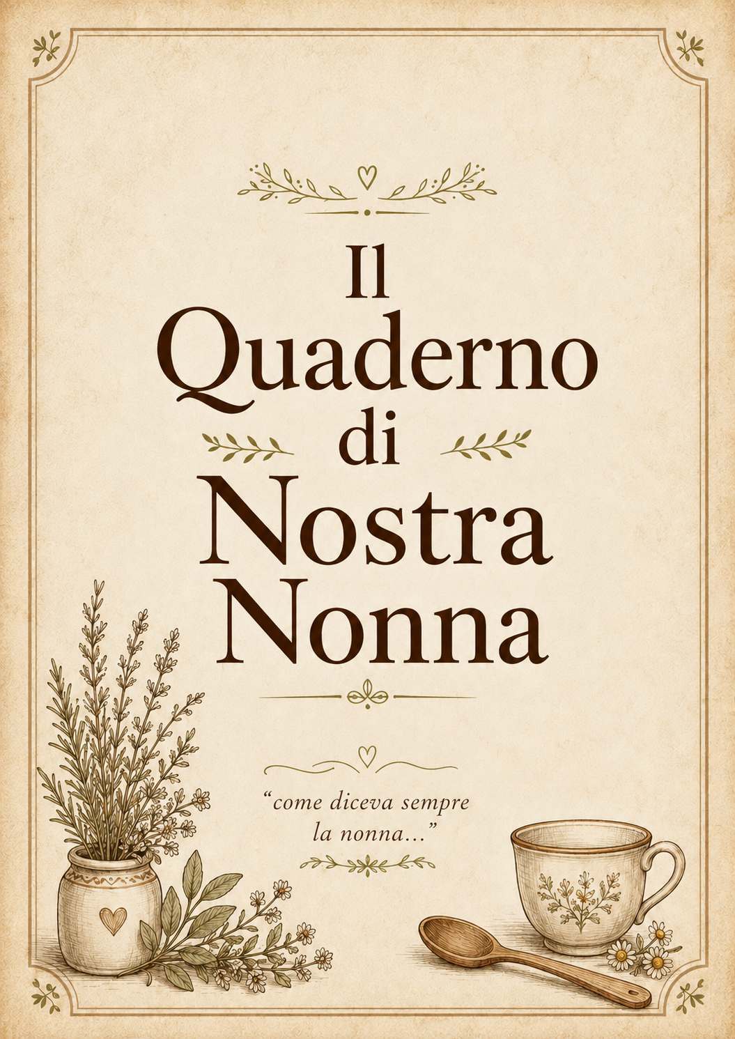 Copertina antica del quaderno Il Quaderno di Nostra Nonna con fiori di lavanda e camomilla